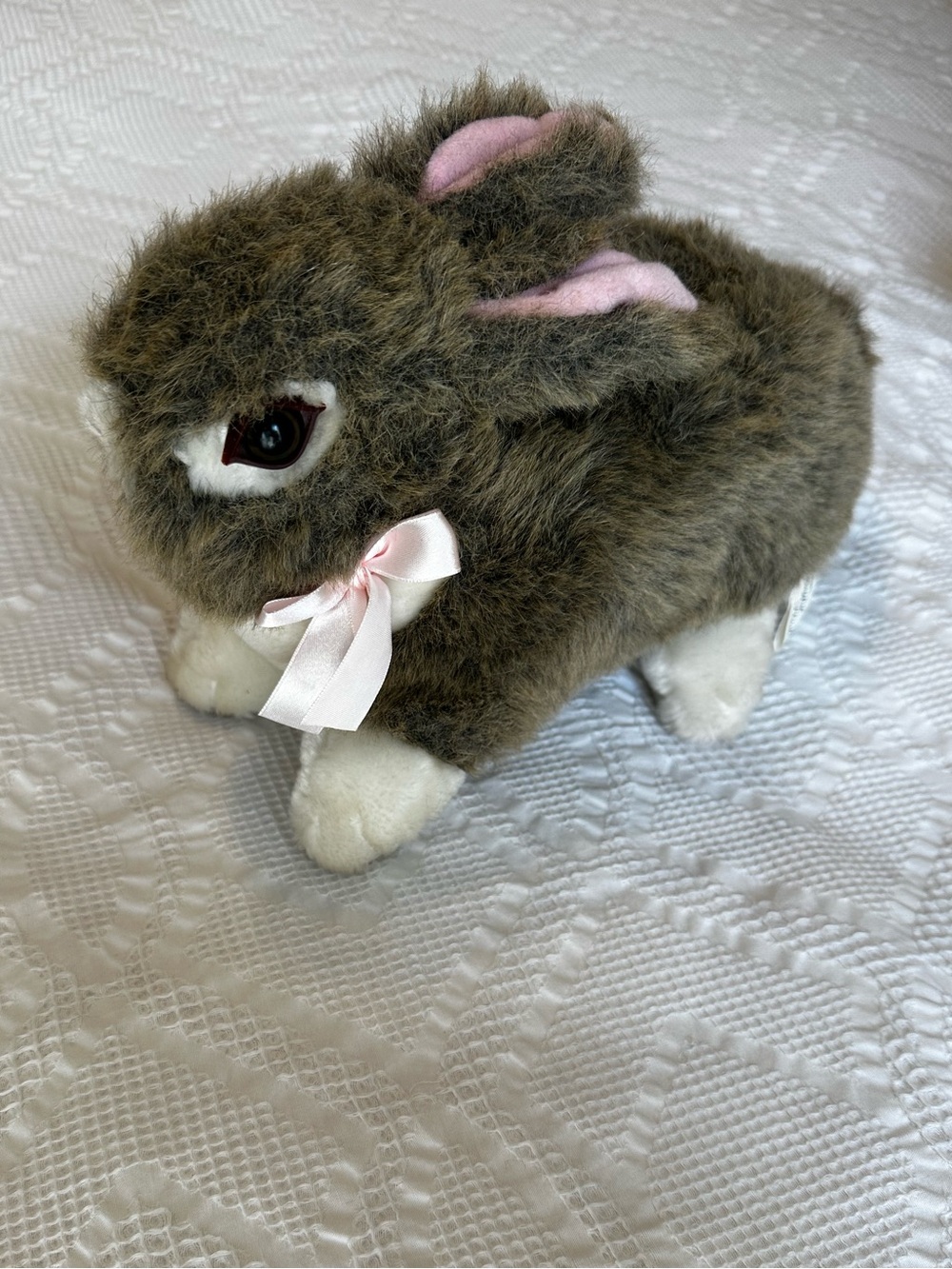 Easter Bunny Rabbit Chrisha Playful Plush Stuffed Animal Vintage 2010 Pink Bow